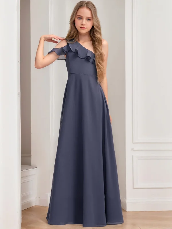 Imeless Style A-Line/Princess One-Shoulder Asymmetrical Ruffles Junior Bridesmaid Dresses Summer Splash Sale