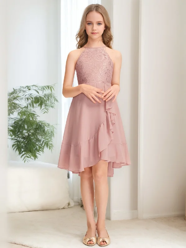 Modern Fashion Sale A-Line/Princess Halter Sleeveless Lace Junior Bridesmaid Dresses Urban Sophistication