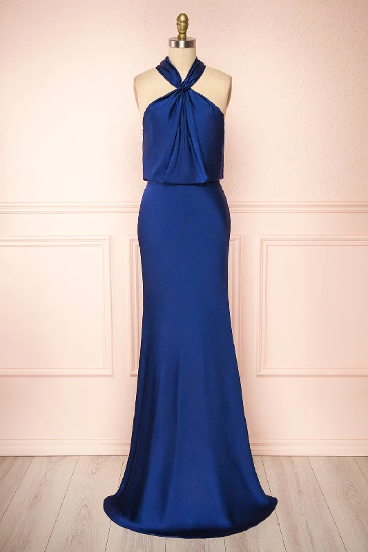 You'Ll Love Us Because Jinny Navy | Satin Halter Maxi Dress Effortless Comfort