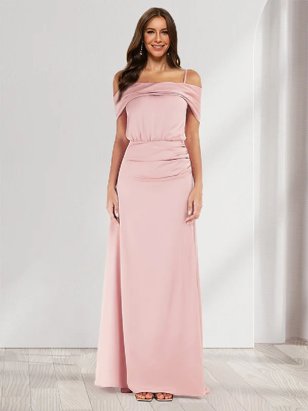 Chic And Trendy A-Line/Princess Cold Shoulder Sleeveless Ruched Bridesmaid Dresses Mid - Season Sale