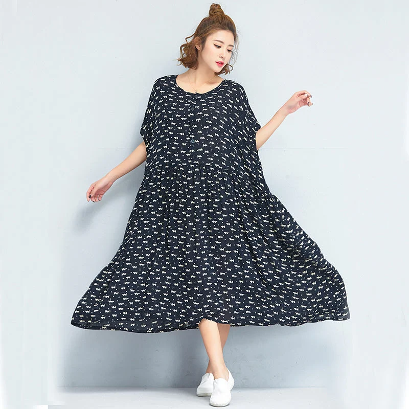 Limited Stock, Big Discounts Women Fashion Print Cotton Linen Casual Dresses Charming Silhouette