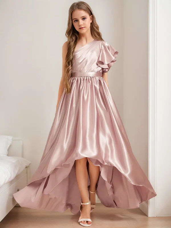 Avant-Garde Style Promotions A-Line/Princess One-Shoulder Asymmetrical Pleats Junior Bridesmaid Dresses Contemporary Elegance