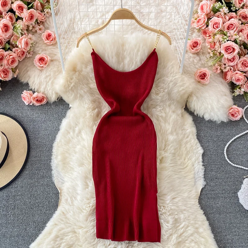 Modish Fashion Discounts Ice silk knitted suspender dress  2996 Casual Weekend Relaxed Style