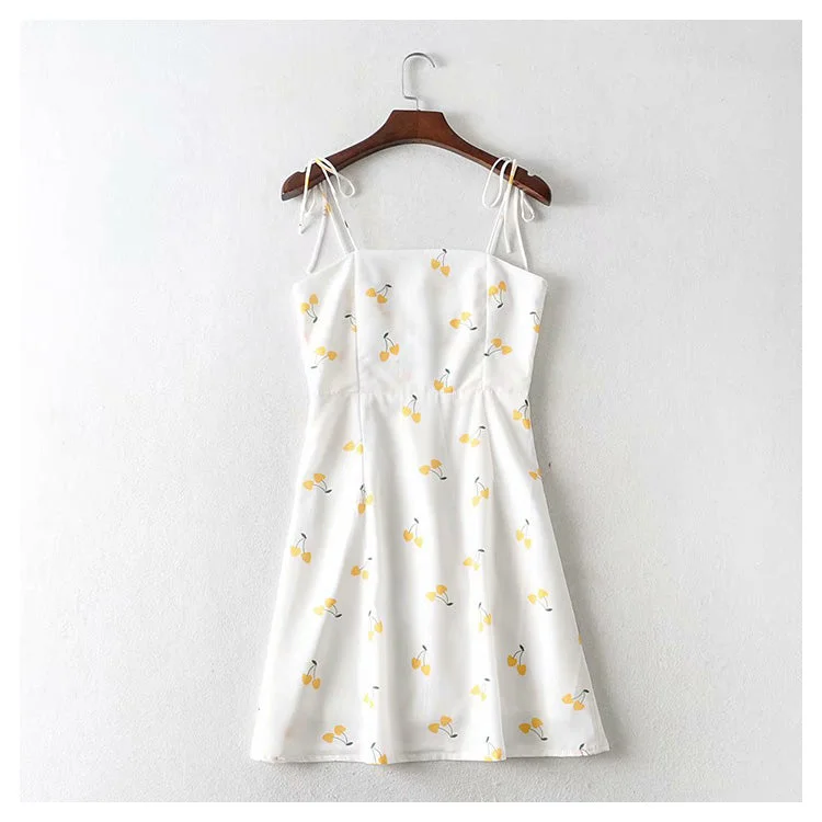 Flash Sale Now Sweet yellow cherry suspender skirt  7046 Spring Fling Sale