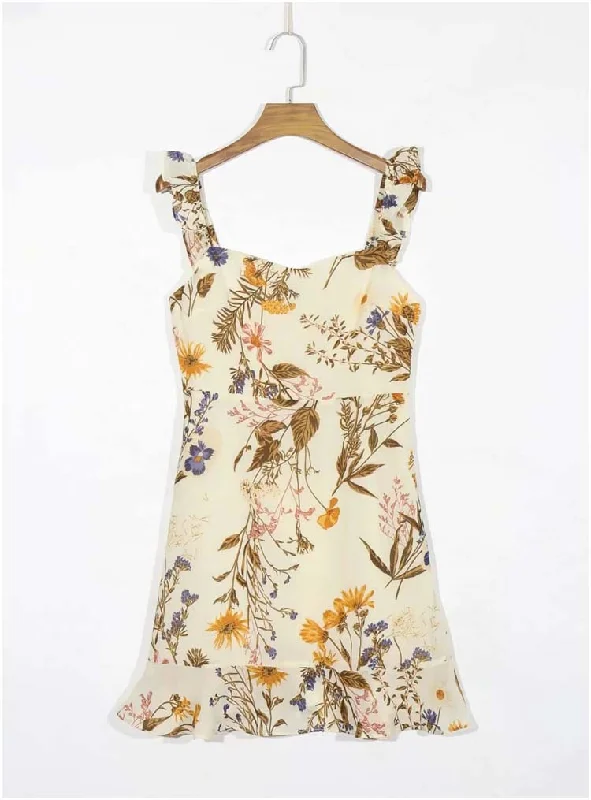 Limited Edition French Vintage printed Ruffle suspender dress  7134 Score Big on Glamorous Red - Carpet Styles