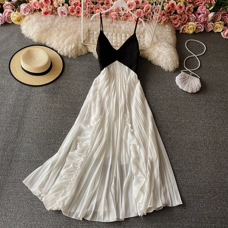 Discover Promotions Suspender backless Pleated Dress super fairy big swing dress  2717 Everyday Glamour