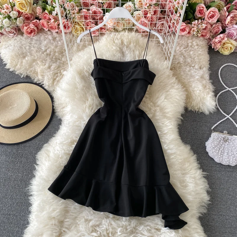 Everyday Elegance Sale Straight neck, open back, waist closed, thin, irregular Ruffle suspender dress  2943 Hollywood Glam Award - Show Style