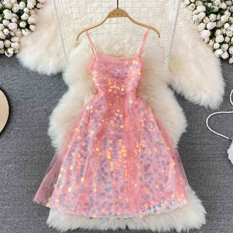 Seasonal Picks Glittering Sequin lady mesh pink suspender dress summer  11003 Now on Sale for Chic Urban Styles