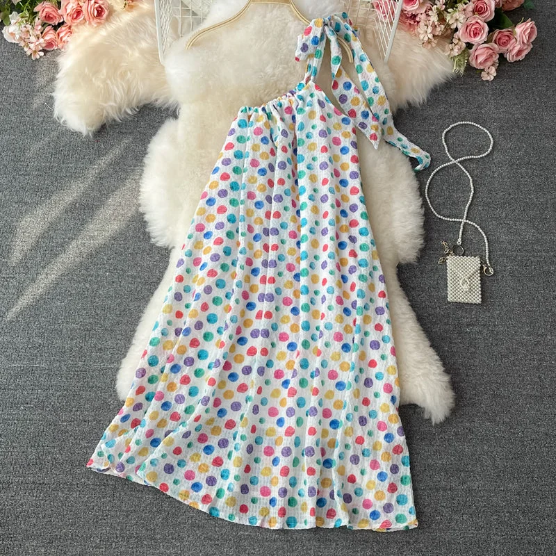 Romantic Chic Deals Colorful wave dot loose suspender dress  2819 Big Savings on Rustic Countryside Styles