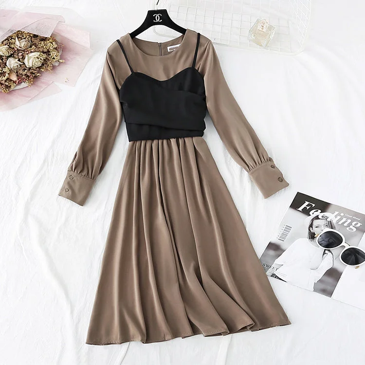 Comfort Meets Fashion Chiffon Dress + suspender vest two piece suit  4035 Nordic Minimalist Home Look