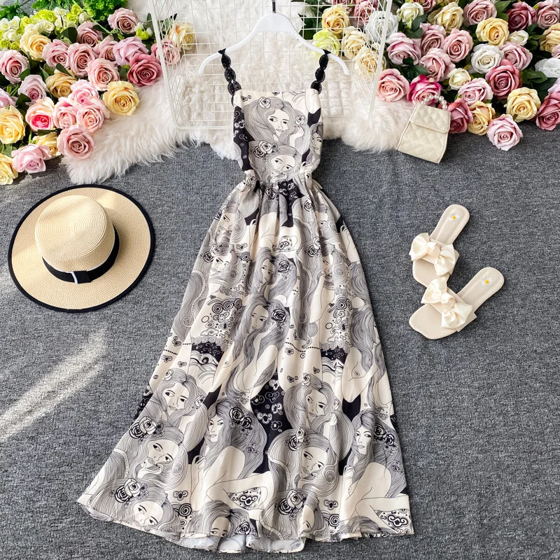 Trendy Styles Slim waist sexy backless printed suspender dress  3404 Limited - Time Bundle