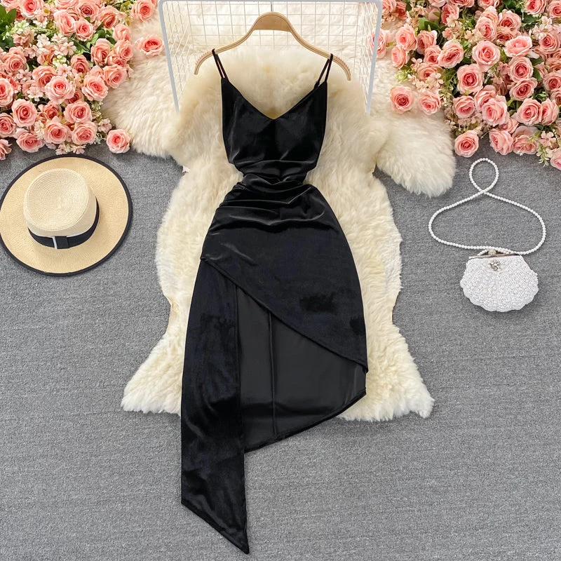 Contemporary Chic Promotions Suspender skirt female slim irregular velvet dress  2834 Feminine Soft - Hued Styles