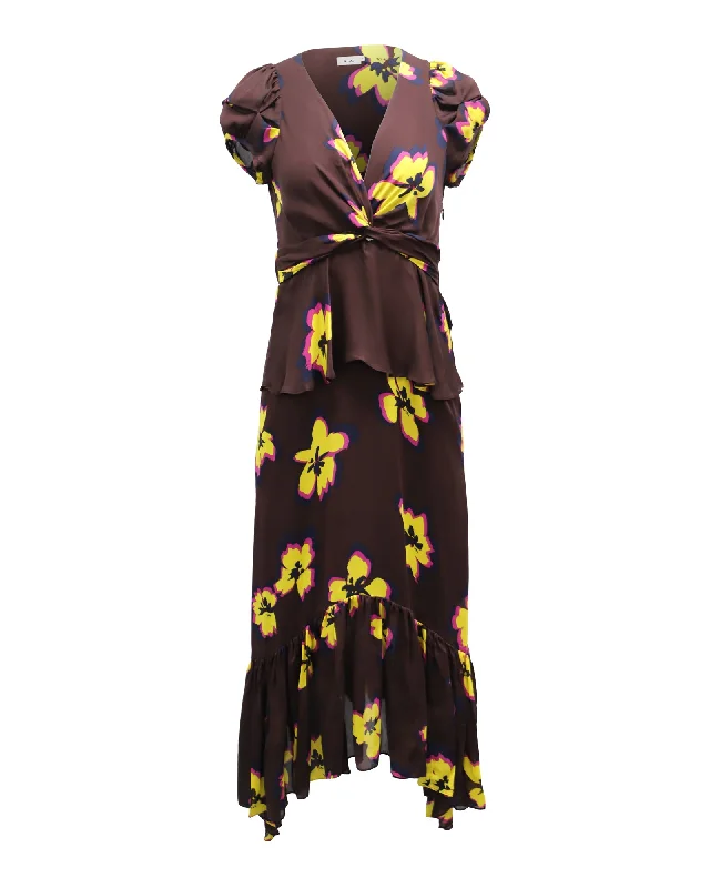 Ends Soon A.L.C. Zadie Floral Peplum Handkerchief Dress in Burgundy Silk Limited Quantities