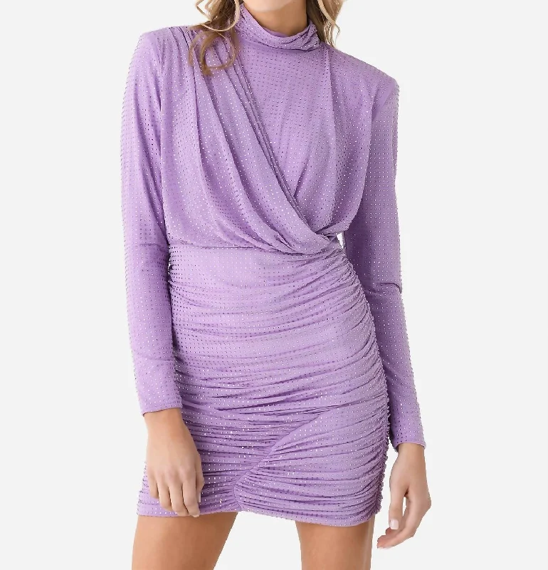 Classic Elegance Sales Abrah Mock Neck Mini Dress In Lavender Vibrant Prints