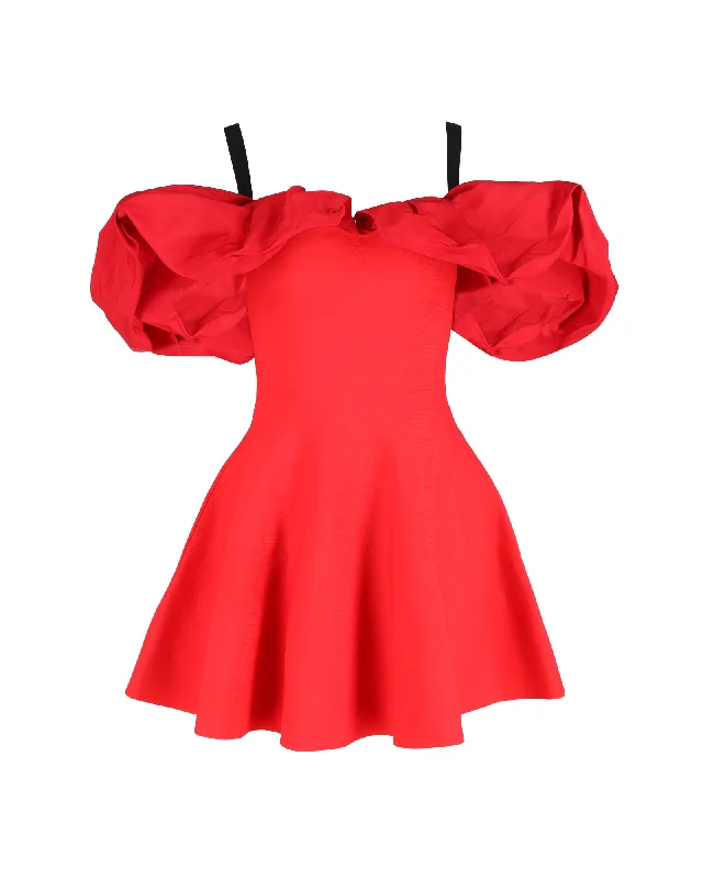 Fashion Sale Alexander McQueen Cold-Shoulder Ruffled Mini Dress in Red Viscose Huge Savings on Parisian Styles