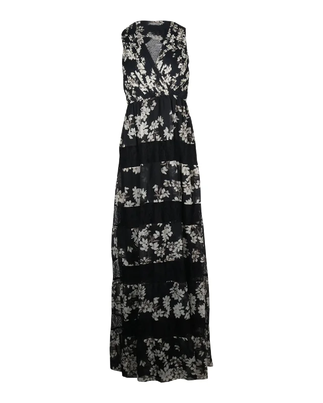 Spring Offer Alice + Olivia Ari Floral Maxi Dress in Black Polyester Minimalist Office - Ready Style