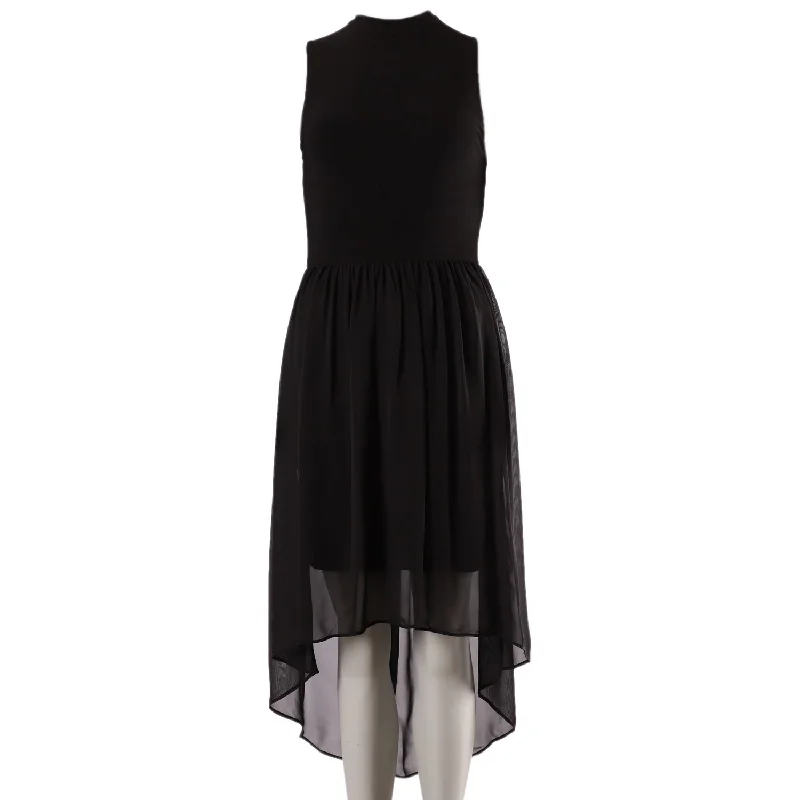 Snag Fabulous Fashion Bargains Alice & Olivia Asymmetric Hem Sleeveless Midi Dress in Black Polyester Graceful Movement