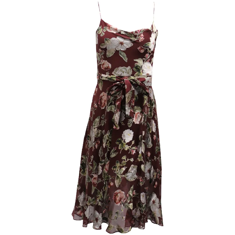 Inspired By You, Designed For You Alice + Olivia Belted Floral Sleeveless Dress in Burgundy Viscose Vibrant Prints