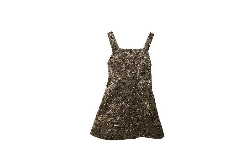 Seasonal Fashion Alice + Olivia Fowler Embellished Brocade Mini Dress in Gold Polyester Chic Allure