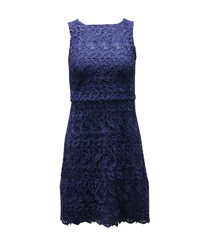 Exclusive Discount Alice + Olivia Lace-Patterned Mini Dress in Navy Blue Polyester Feminine Elegance