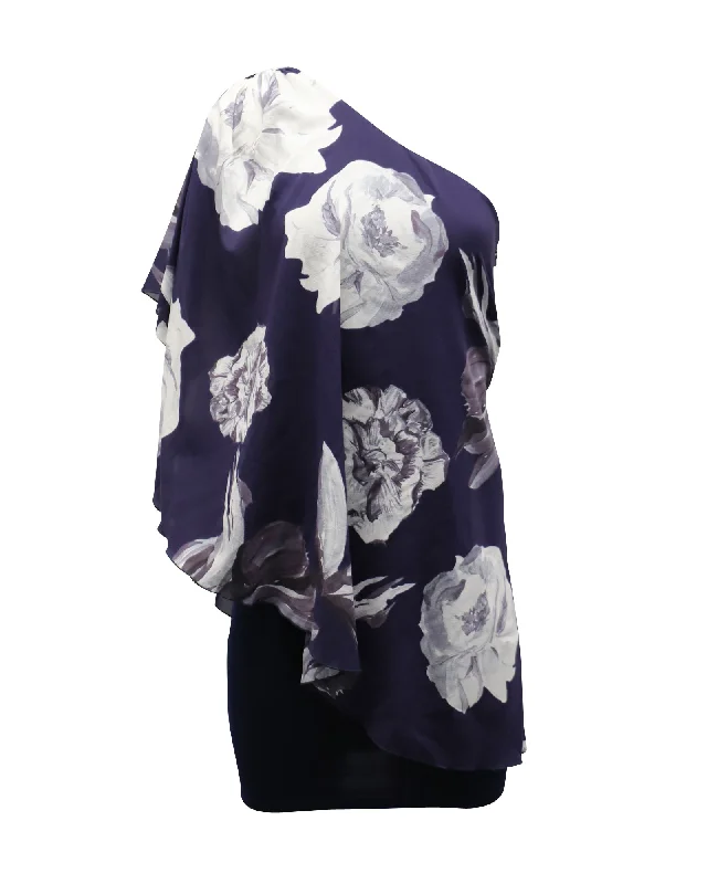 Find Your Unique Flair Alice + Olivia One Shoulder Floral Dress in Violet Silk Soft Textures