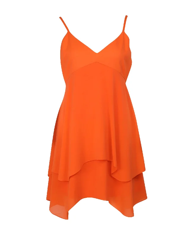 Cozy Chic Promotions Alice + Olivia Tiered Mini Dress in Orange Silk Chic Allure