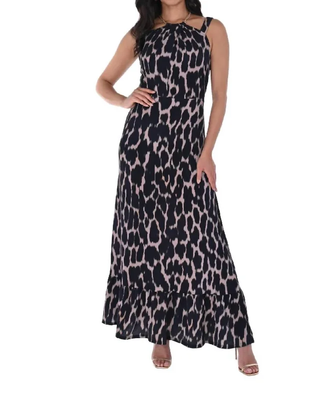 Fashion Frontiers Animal Print Maxi Dress In Black/blush Sophisticated Cut