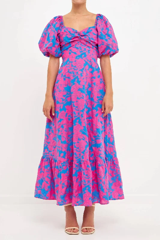 Hot Styles Avery Floral Cut Out Maxi Dress In Blue/fuchsia Classic Timeless Elegant Style