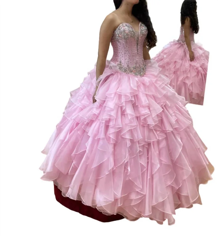 Top Deals Beaded Floral Accent Quinceañera Dress In Light Pink Refined Simplicity