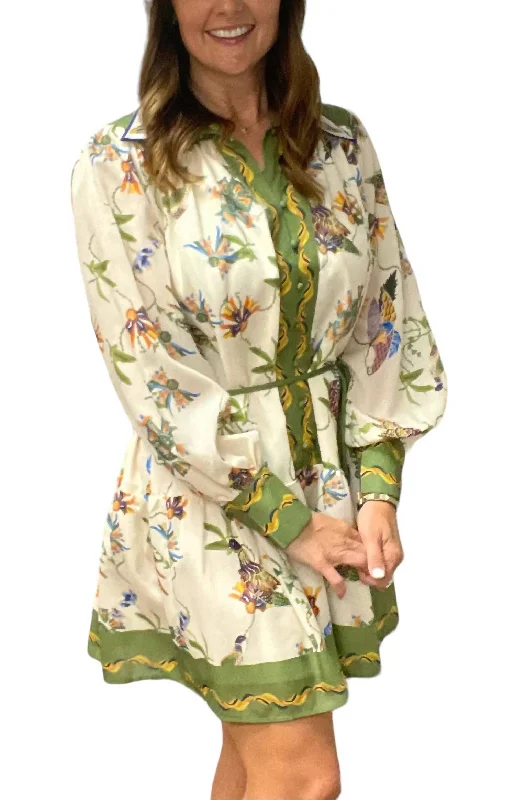 Seasonal Sale Bird Dress In Green Floral Effortless Sophistication