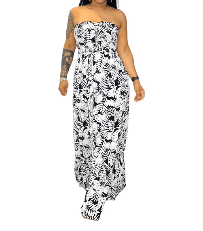 Trendy Street Style Blooming Beauty Maxi Dress In Black And White Flowy Fabric