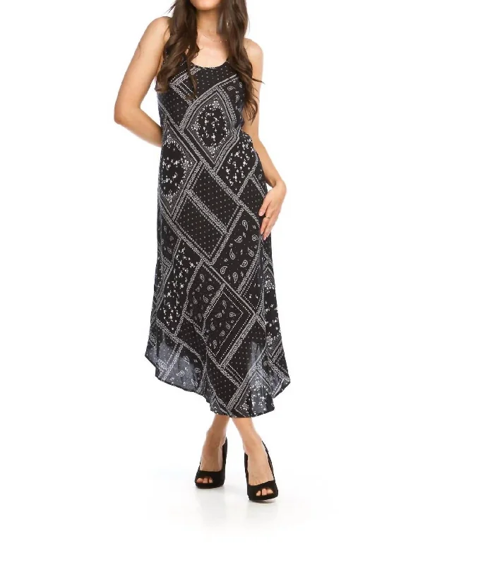 Exclusive Sale Brenna Bandana Print Maxi Dress In Black Feminine Soft - Hued Styles