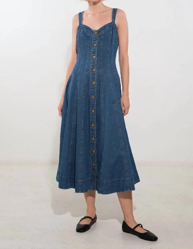 Comfort Meets Fashion Brynn Washed Midi Dress In Denim Blue Limited Quantities