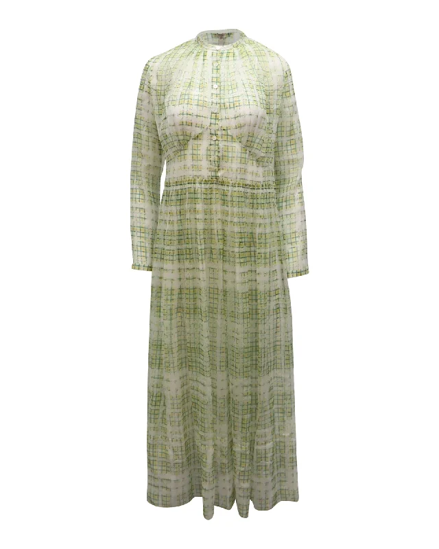 Street Chic Discounts Burberry Scribble Check Midi Dress in Yellow Print Silk Casual Elegance