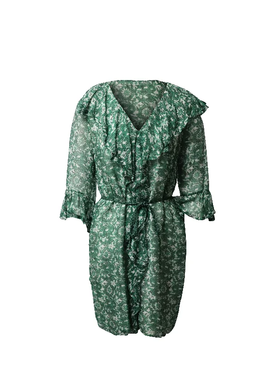 Classic Modern Offers Carolina Herrera Floral  Dress With Ruffles in Green Silk Discounts on Casual Weekend Styles