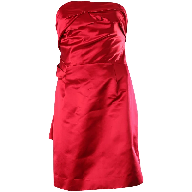 Limited Time Offers Celine Draped Strapless Mini Dress in Red Polyester End - of - Month Blowout