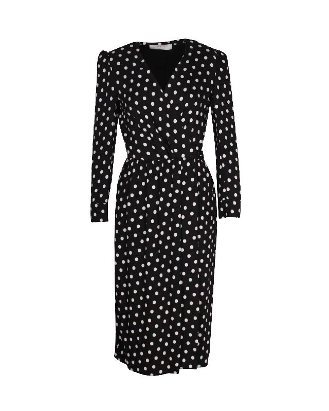 Affordable Trendy Fashion Celine Polka Dot Printed Midi Dress in Black Viscose Save on Classic Elegant Styles