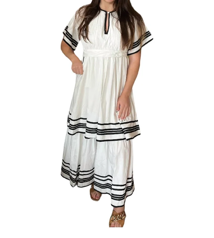 Durable Fashion Picks Chloe Tiered Maxi Dress In White And Black Feminine Soft - Hued Look