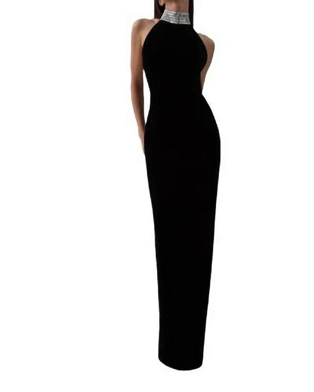 Latest Fashion Crystal Embellished Halter Neck Maxi Dress In Black Lighten Up with Nordic Styles