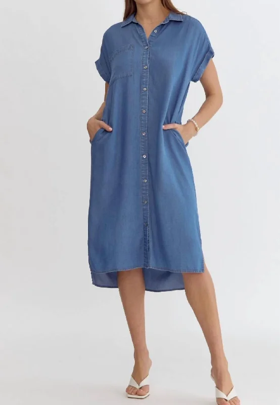 Contemporary Casual Deals Denim Midi Dress In Denim Blue Bold Patterns