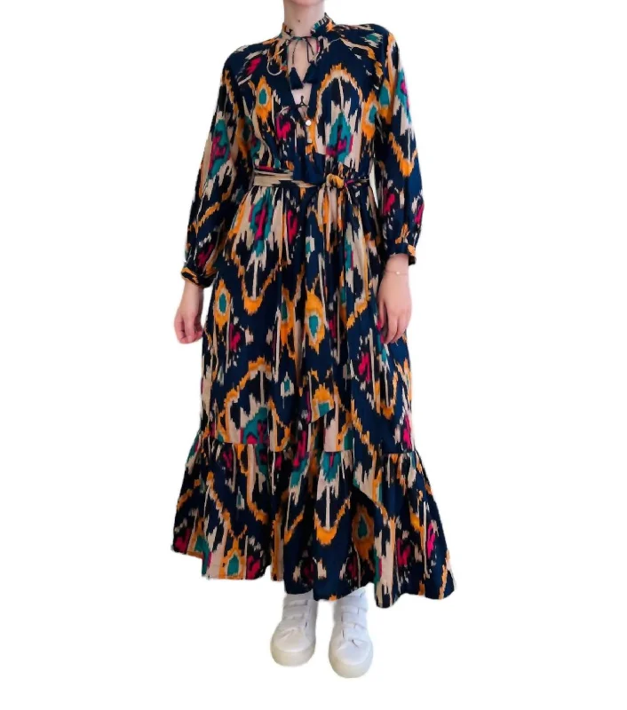 Unleash Your Trendy Side Destiny Maxi Dress In Navy Ikat Feminine Grace