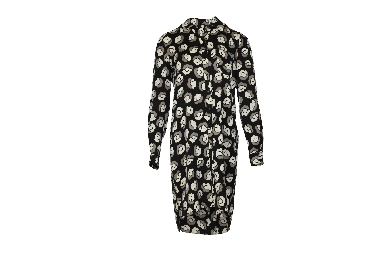 The Good Stuff Diane Von Furstenberg Floral Print Shirt Dress in Black Silk Buy More, Save More