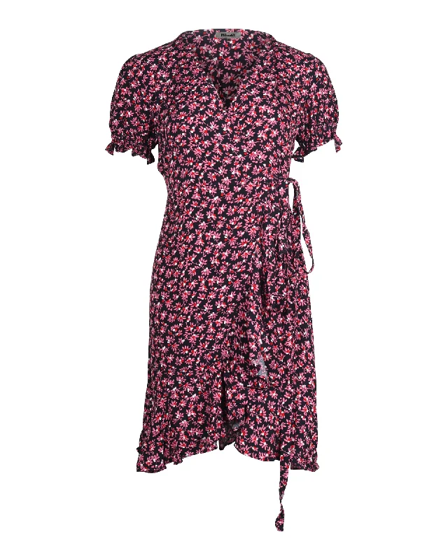 Explore What'S New Diane Von Furstenberg Puffed Sleeve Wrap Dress in Pink Floral Print Viscose Parisian Effortless Chic Style