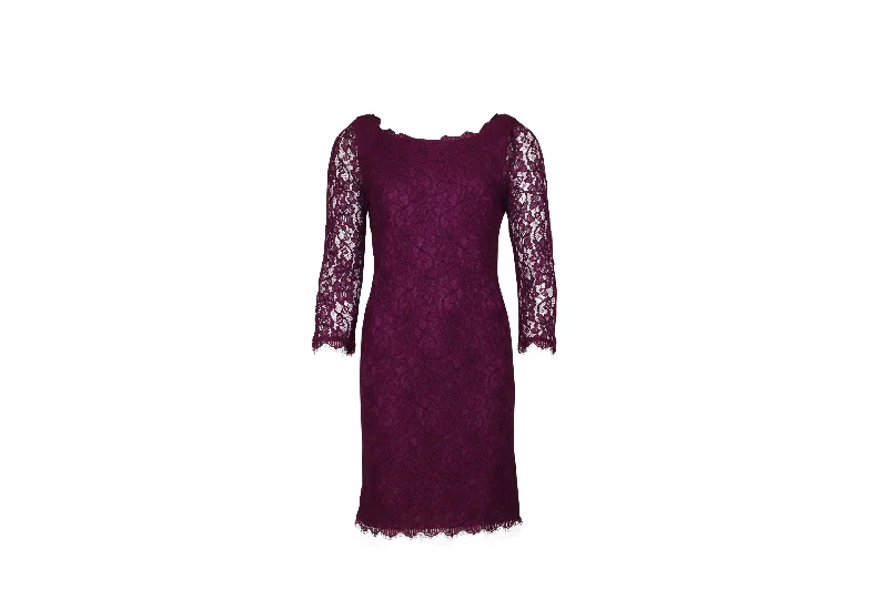 Contemporary Chic Promotions Diane Von Furstenberg Zarita Lace Mini Dress in Purple Rayon Chic Urban Fashion Look