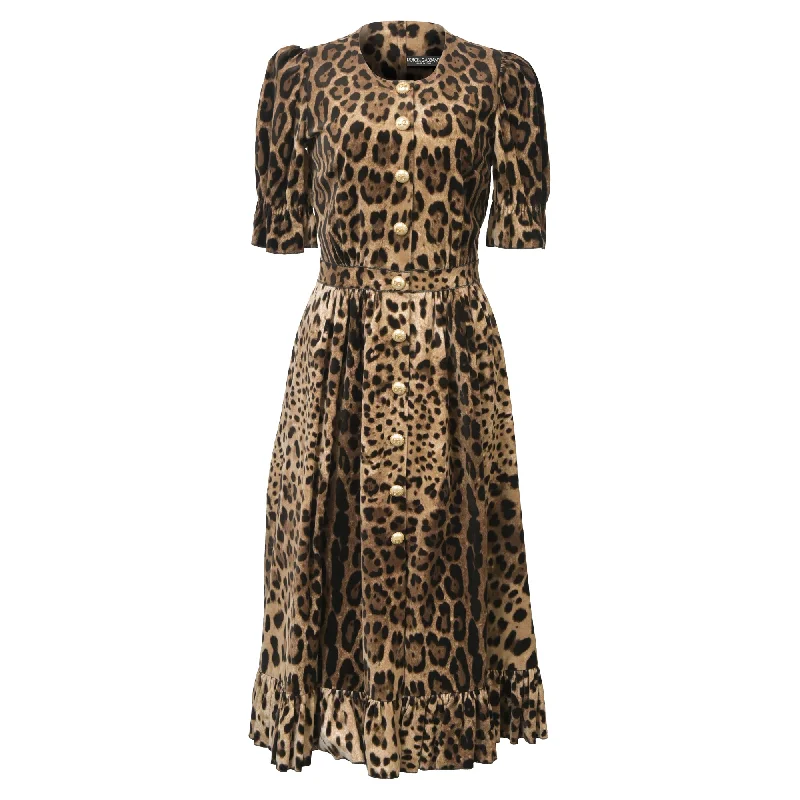 Chic & Cozy Collection Dolce & Gabbana Ruffle-Trim A-Line Midi Dress in Animal Print Velvet Nordic Minimalist Home Look