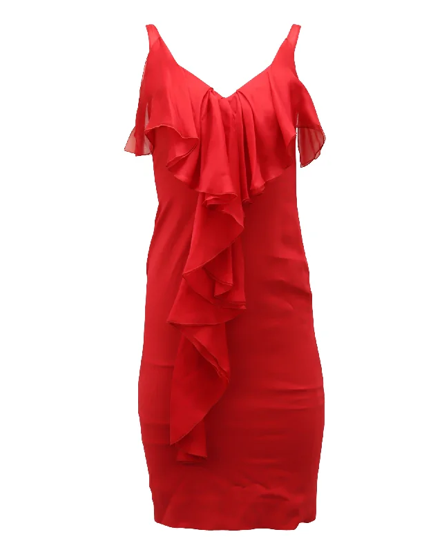 Additional Time-Limited Offers DressValentino Ruffle Midi Dress in Red Silk Soft Textures