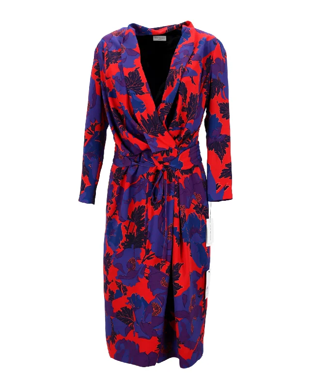 Classic Chic Deals Dries Van Noten Floral Print Wrap Dress in Multicolor Polyester Chic Allure