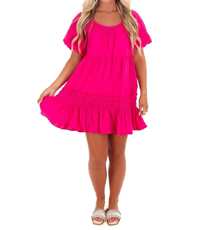 Budget Friendly Effortless Charm Mini Dress In Hot Pink Discounts on Casual Weekend Styles