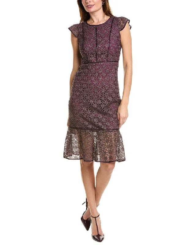 Chic Trends Unveiled Elie Tahari Silk-Trim Lace Midi Dress End - of - Month Blowout