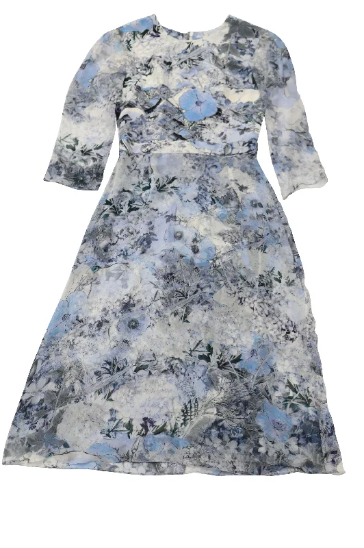 Catch Every Fashion Trend Erdem Floral Midi Dress in Blue Silk Great Prices on Feminine Styles